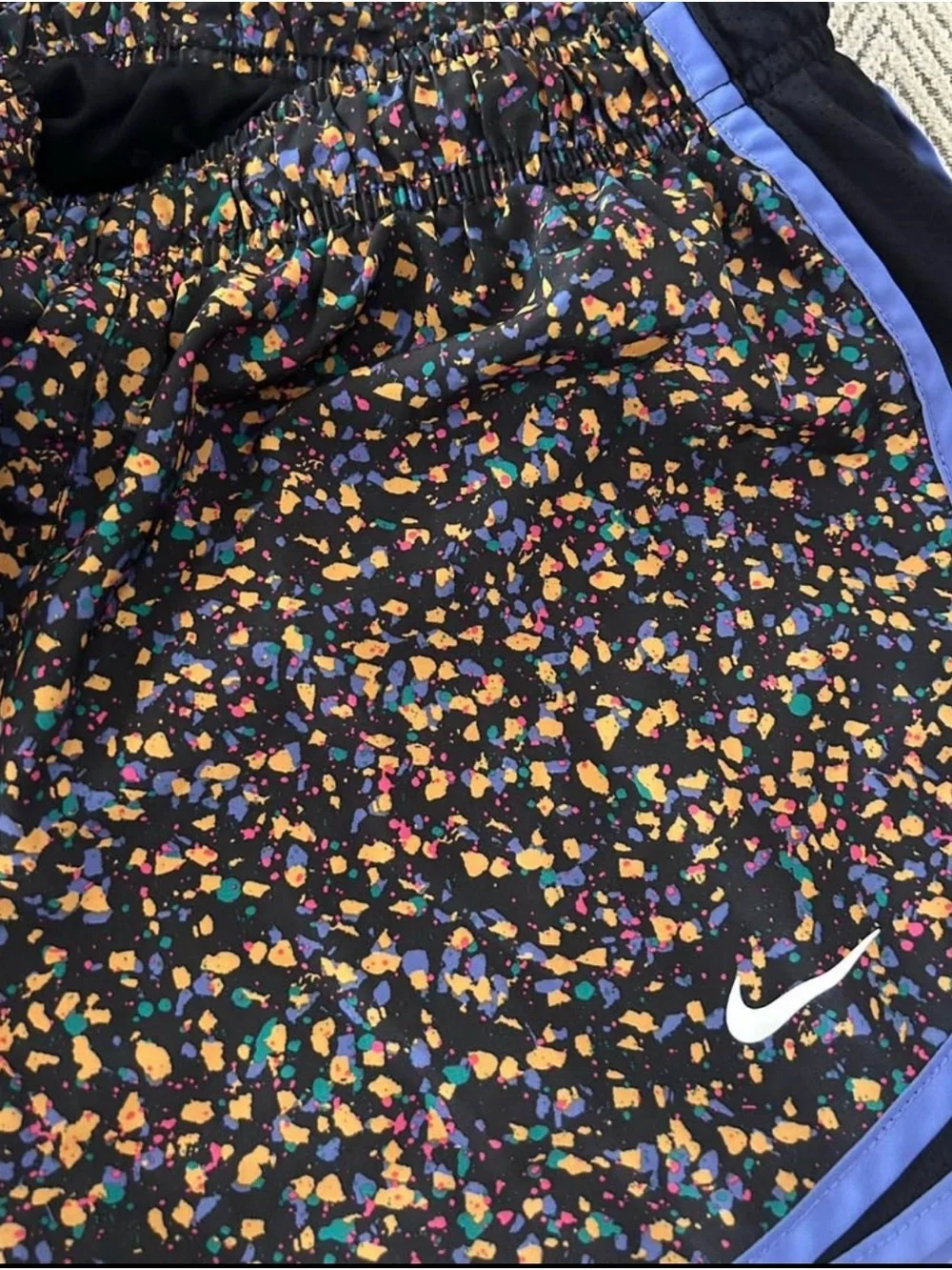 Size Small Women’s Nike Black Printed Athletic Shorts with Blue Trim